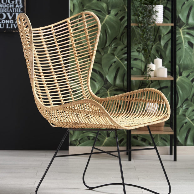 Fotoliu fix din ratan cu picioare metalice, Indy Natural / Negru, l69xA70xH103 cm (1)