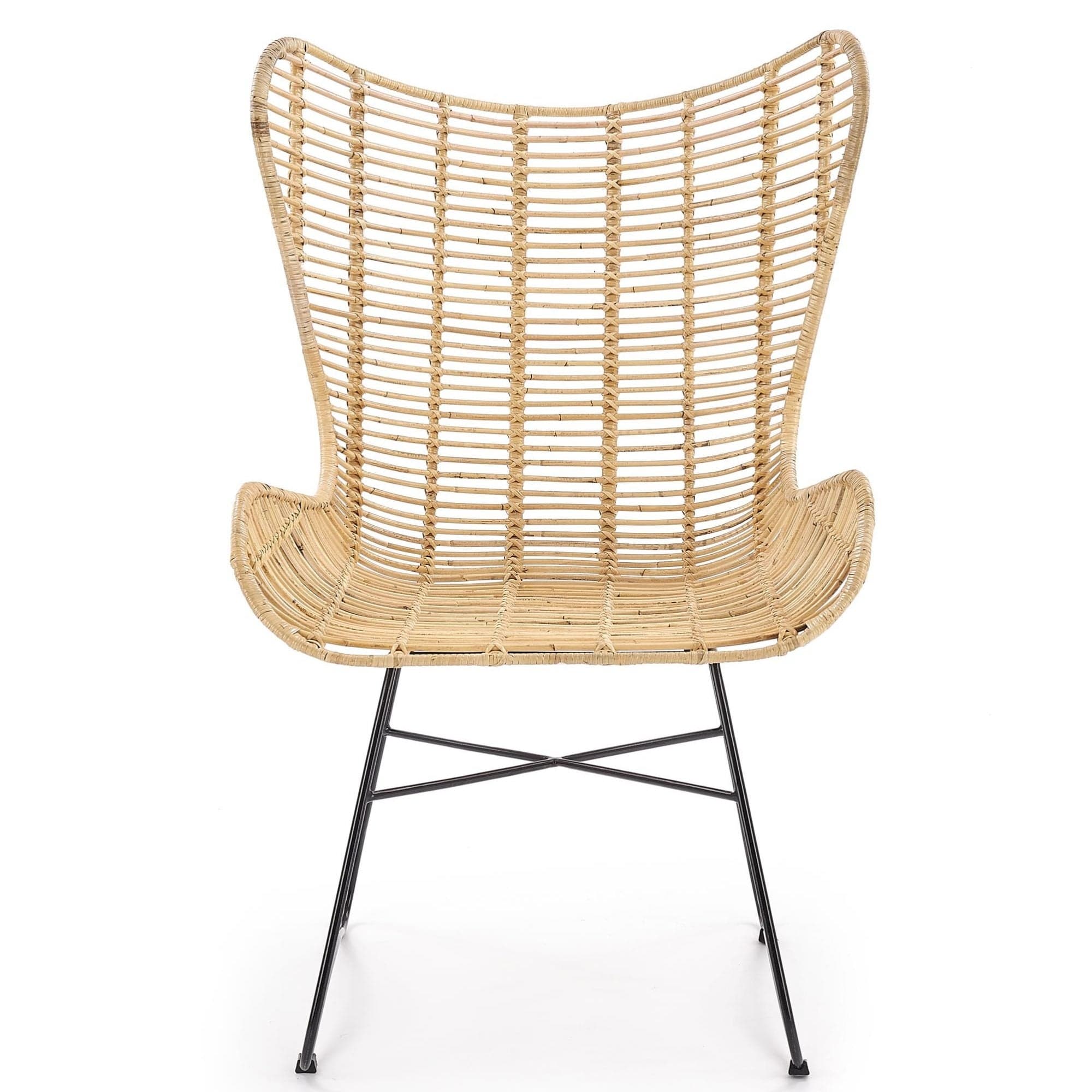 Fotoliu fix din ratan cu picioare metalice, Indy Natural / Negru, l69xA70xH103 cm (2)