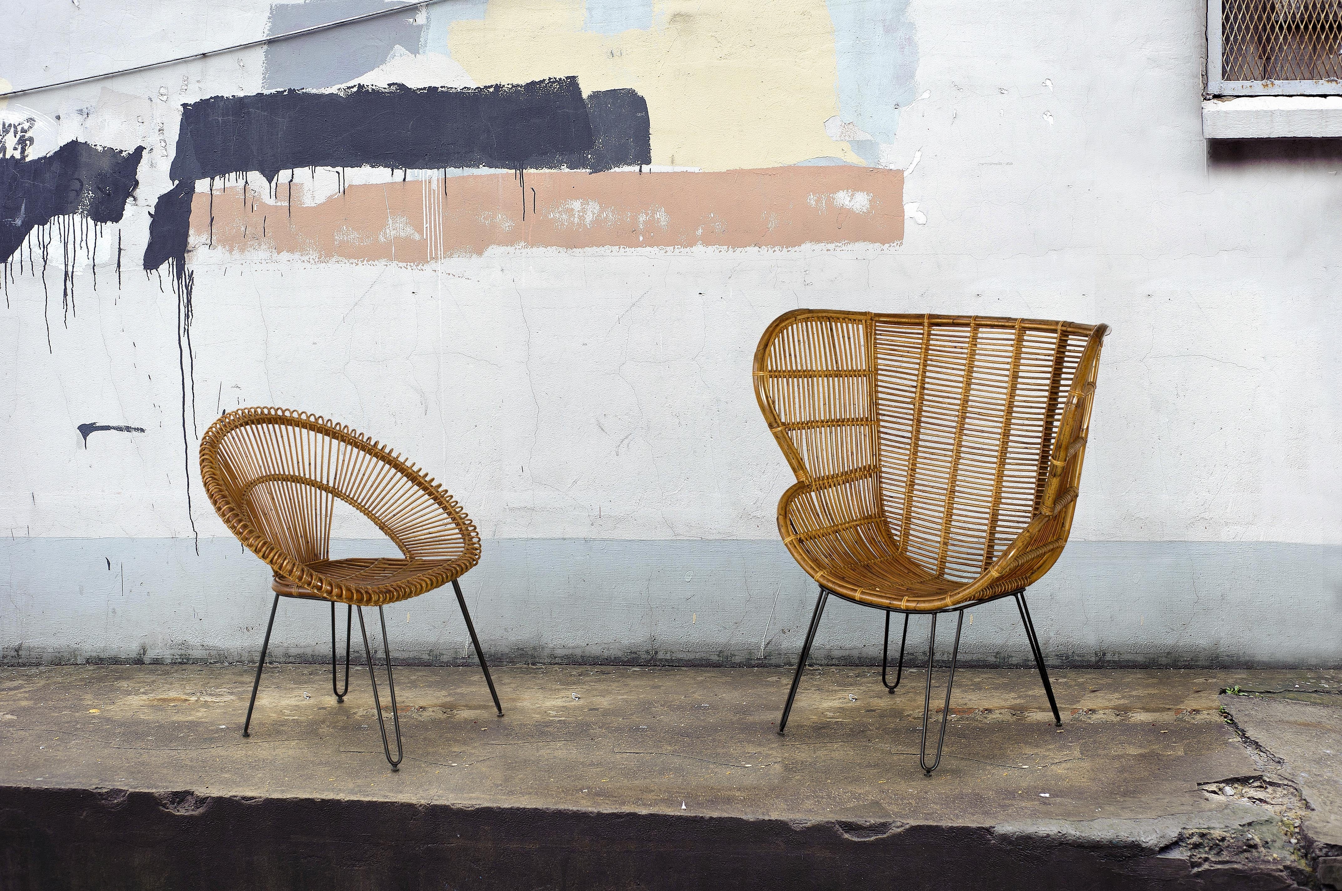 Fotoliu Fix din ratan, Estefan Natural / Negru, l100xA75xH118 cm (6)