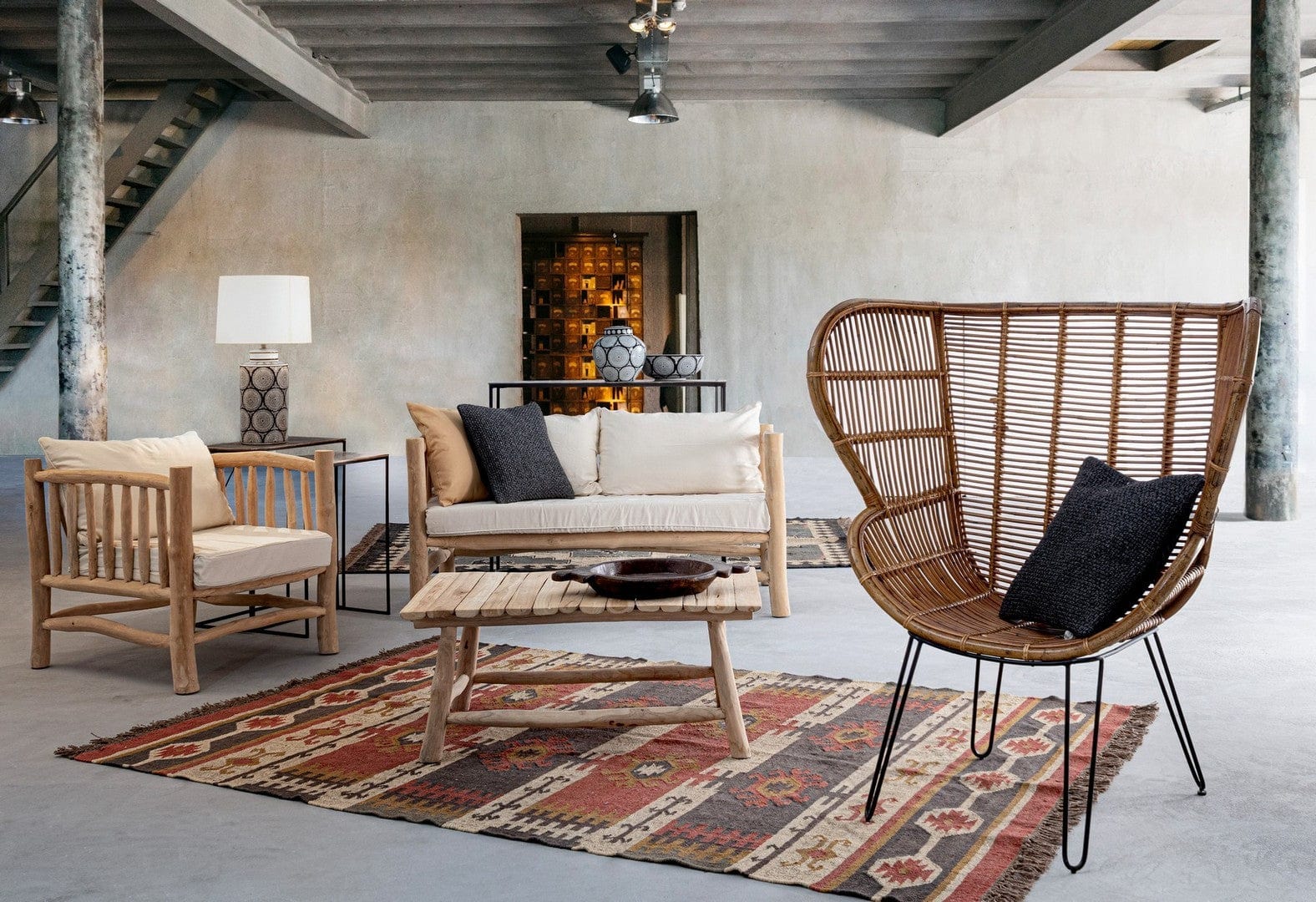 Fotoliu Fix din ratan, Estefan Natural / Negru, l100xA75xH118 cm (7)