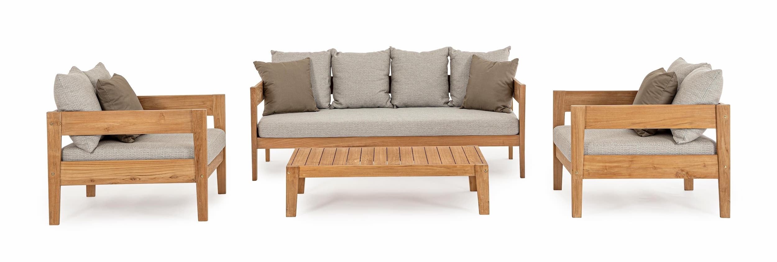 Fotoliu fix pentru gradina / terasa, din lemn de tec, cu perne detasabile, Kobo Gri / Natural, l90xA90xH79 cm (3)