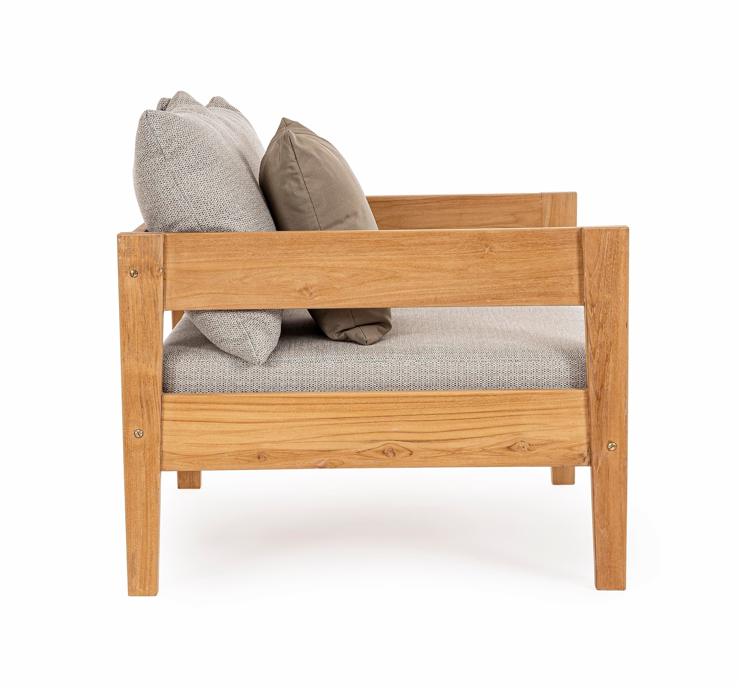 Fotoliu fix pentru gradina / terasa, din lemn de tec, cu perne detasabile, Kobo Gri / Natural, l90xA90xH79 cm (6)