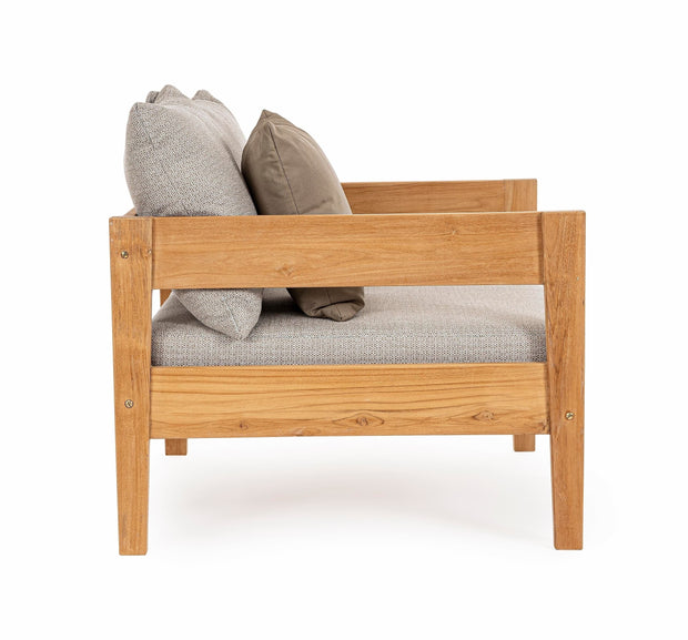 Fotoliu fix pentru gradina / terasa, din lemn de tec, cu perne detasabile, Kobo Gri / Natural, l90xA90xH79 cm (6)