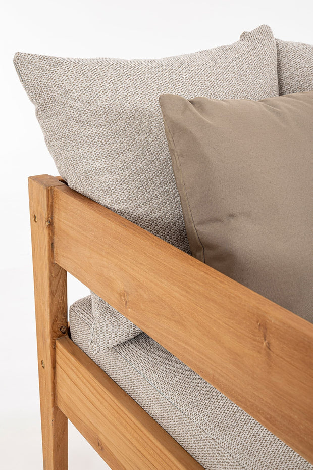 Fotoliu fix pentru gradina / terasa, din lemn de tec, cu perne detasabile, Kobo Gri / Natural, l90xA90xH79 cm (7)