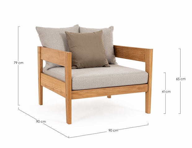 Fotoliu fix pentru gradina / terasa, din lemn de tec, cu perne detasabile, Kobo Gri / Natural, l90xA90xH79 cm (9)