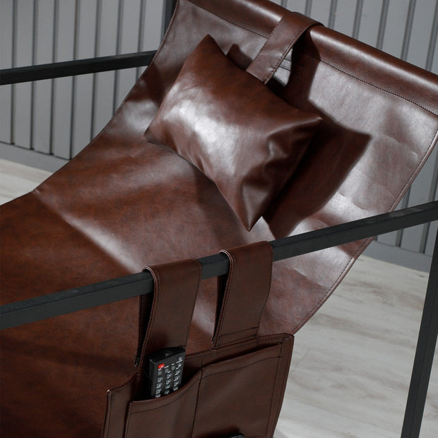 Asir Fotoliu fix tapitat cu piele ecologica, Nordic Maro / Negru, l70xA77xH75 cm