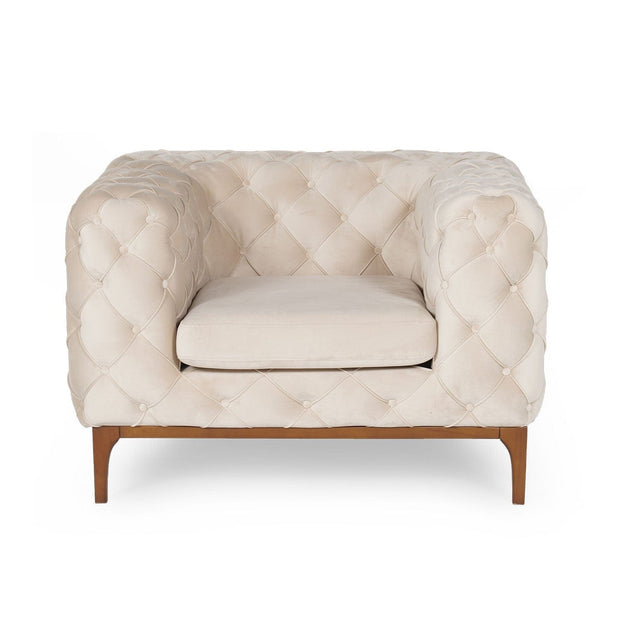 Asir Fotoliu fix tapitat cu piele ecologica si picioare din lemn, Fashion Crem, l105xA100xH71 cm