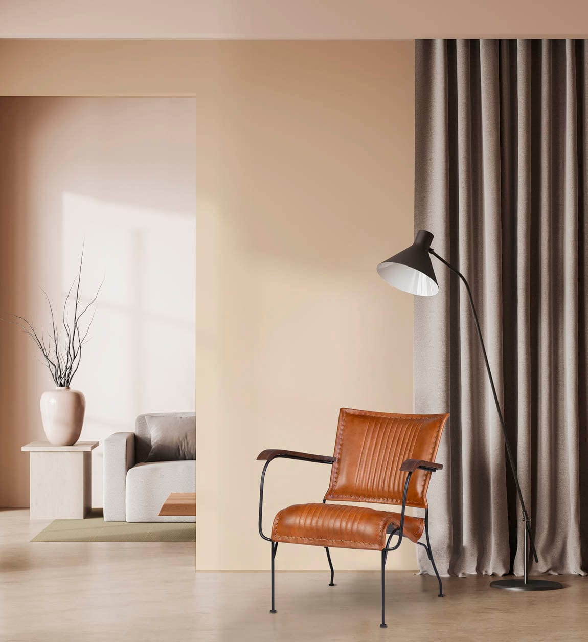 Fotoliu fix tapitat cu piele ecologica si picioare metalice, Boston Maro / Negru, l68xA76xH75 cm (5)