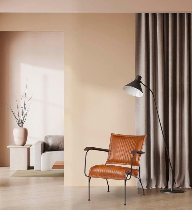 Fotoliu fix tapitat cu piele ecologica si picioare metalice, Boston Maro / Negru, l68xA76xH75 cm (5)