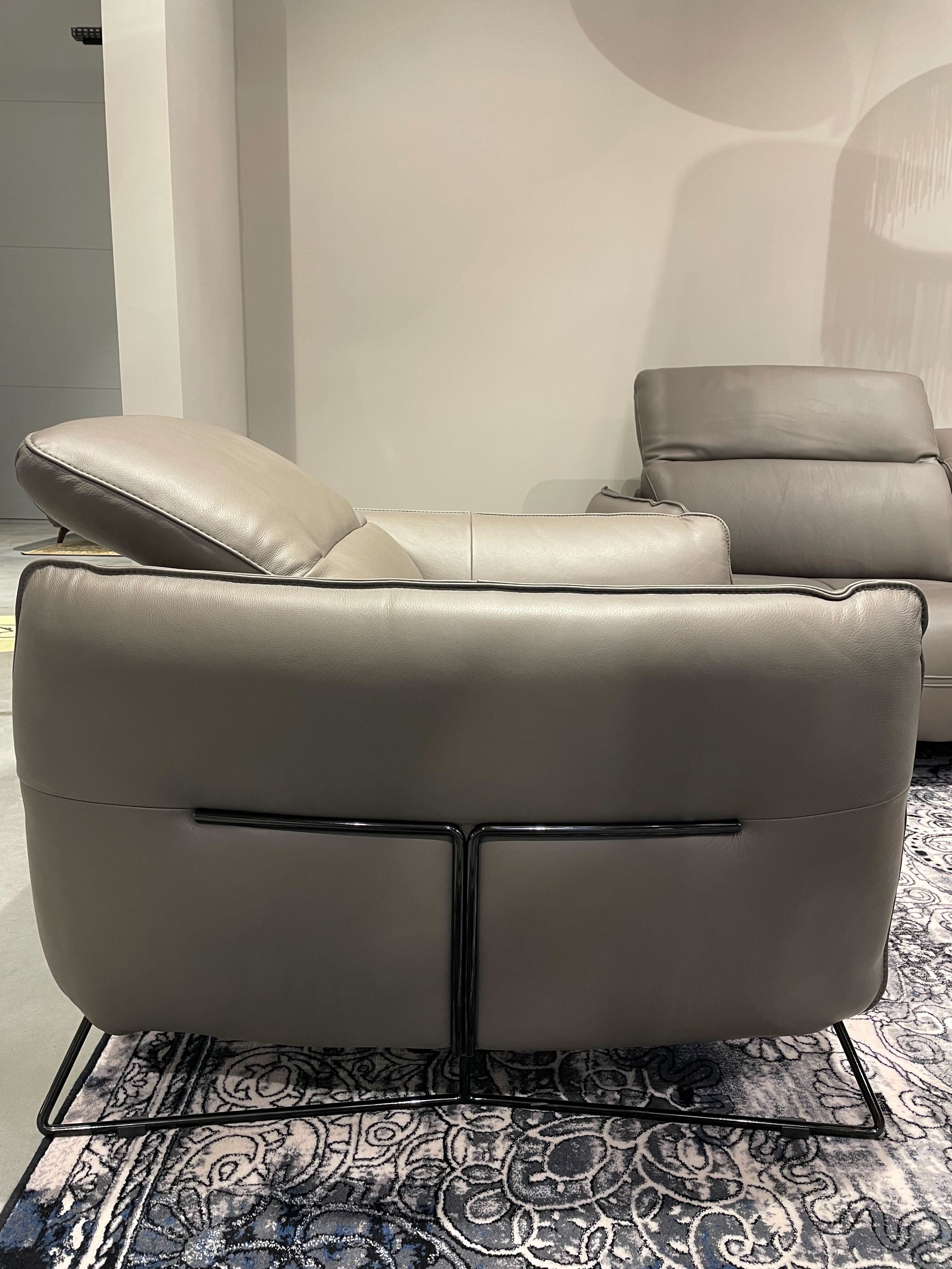 Fotoliu fix tapitat cu piele naturala, Denver Gri inchis, l105xA111xH84 cm (1)