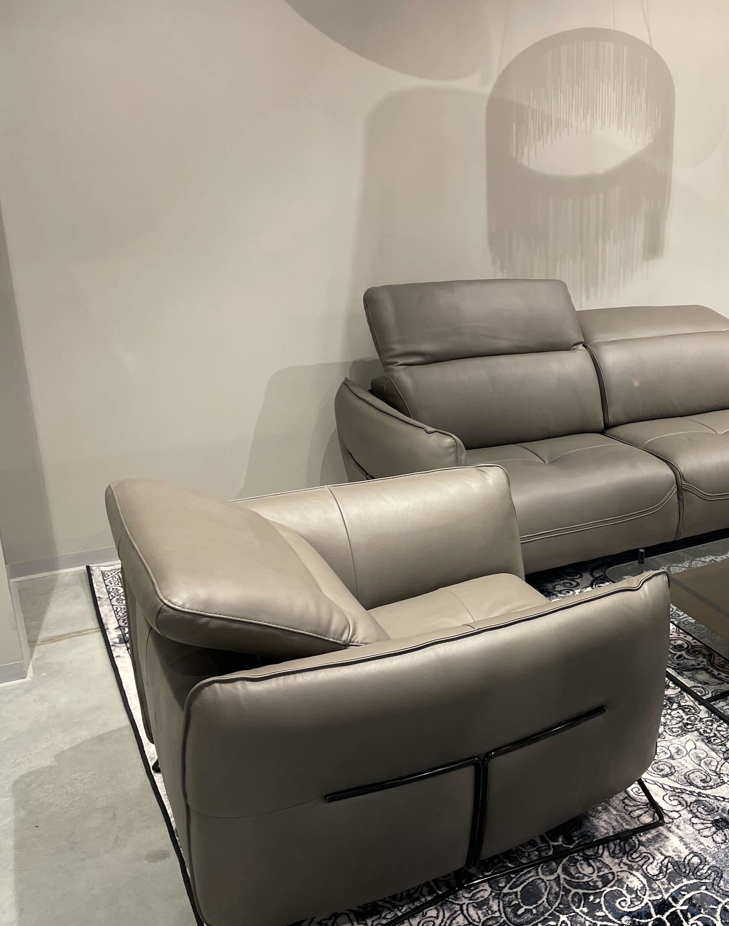 Fotoliu fix tapitat cu piele naturala, Denver Gri inchis, l105xA111xH84 cm (2)