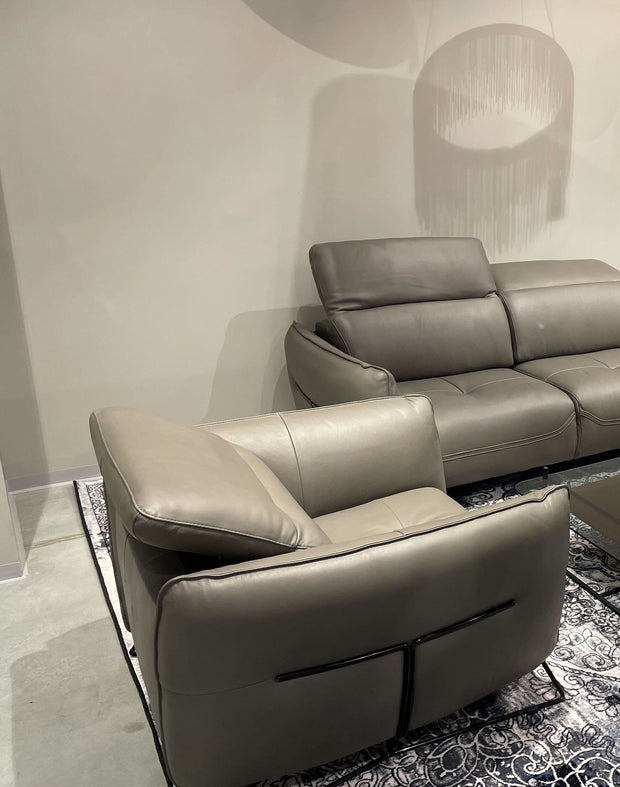 Fotoliu fix tapitat cu piele naturala, Denver Gri inchis, l105xA111xH84 cm (2)