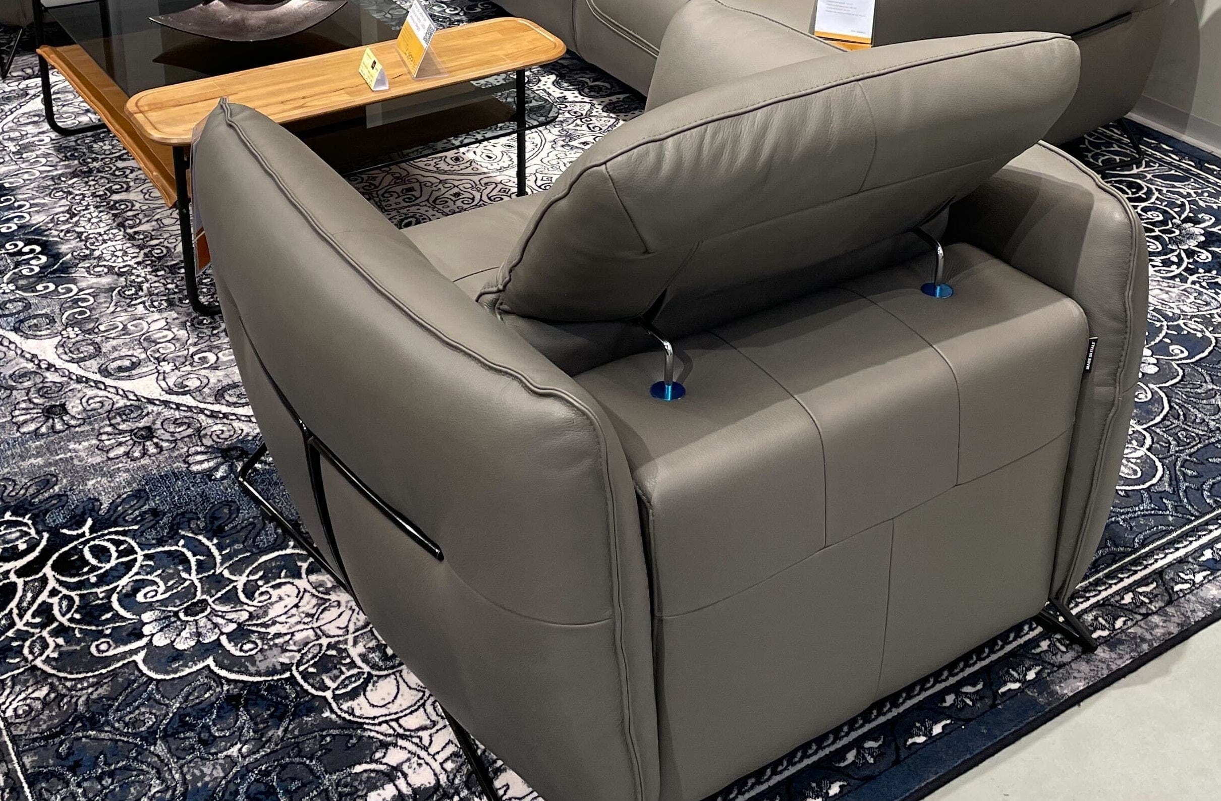 Fotoliu fix tapitat cu piele naturala, Denver Gri inchis, l105xA111xH84 cm (3)