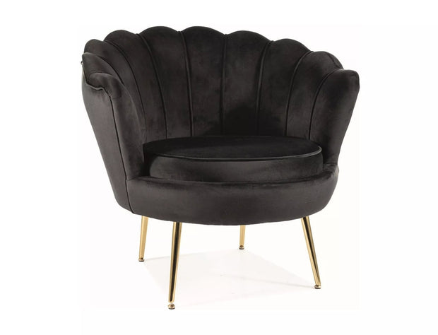 Fotoliu Fix tapitat cu stofa, Camellia 1 Velvet Negru / Auriu, l81xA76xH77 cm