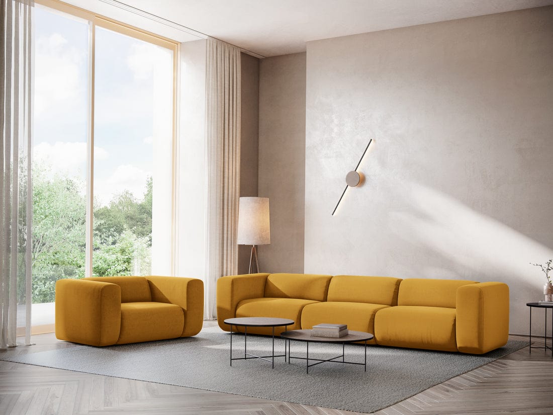 Makamii Fotoliu Fix tapitat cu stofa, Ekahi Velvet C21 Mustariu / Negru, l137xA89xH70 cm