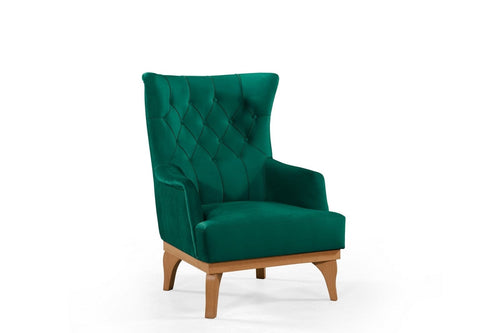 Fotoliu fix tapitat cu stofa, Elena Velvet Verde, l75xA90xH102 cm