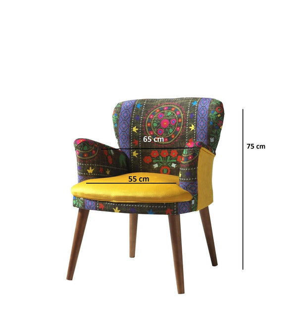 Fotoliu fix tapitat cu stofa, Etnik Galben / Multicolor, l65xA60xH75 cm (3)