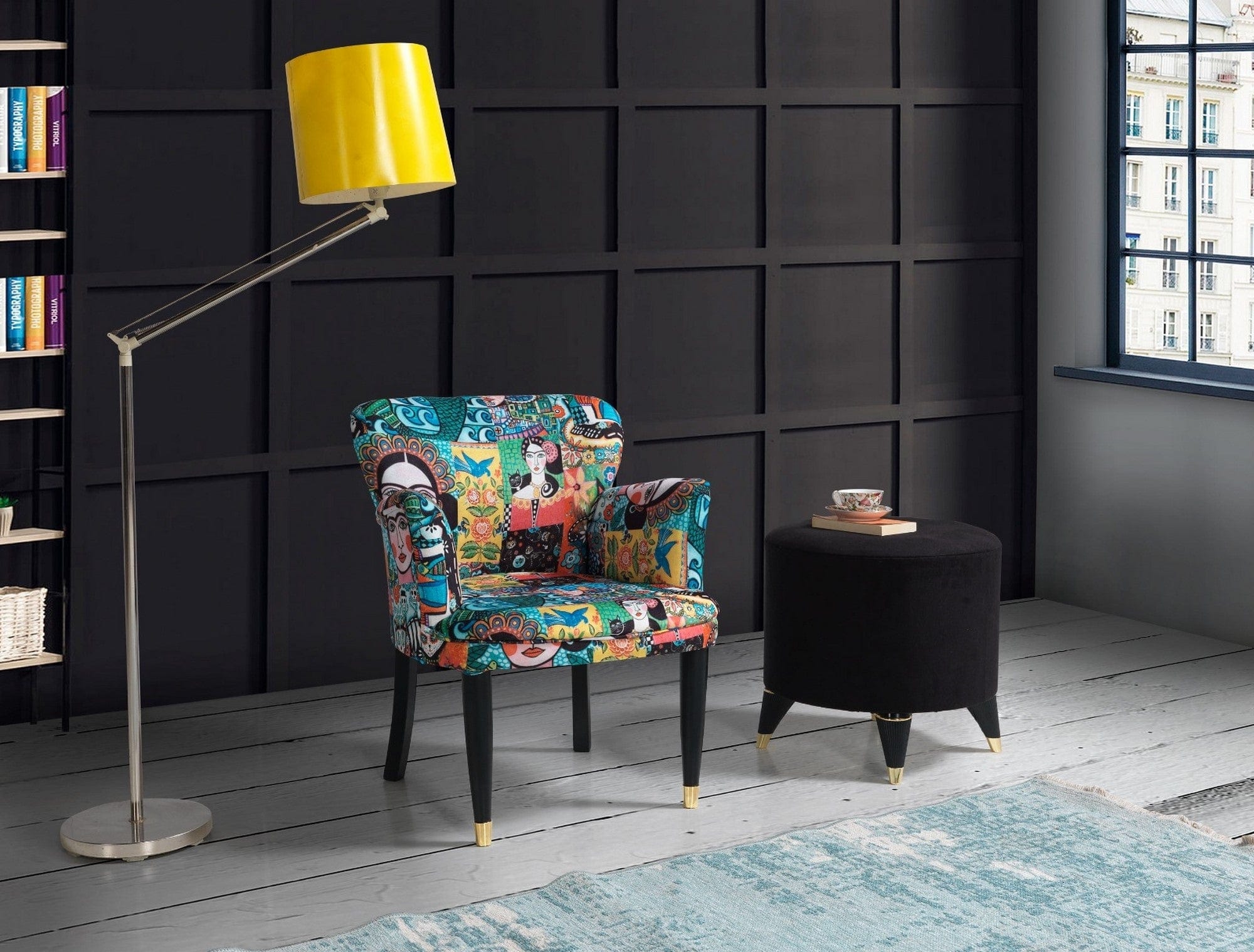 Fotoliu fix tapitat cu stofa, Frida Multicolor, l65xA60xH75 cm