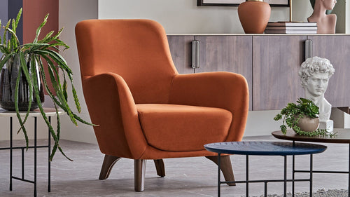 Fotoliu fix tapitat cu stofa, Hilda Velvet Portocaliu, l78xA78xH87 cm