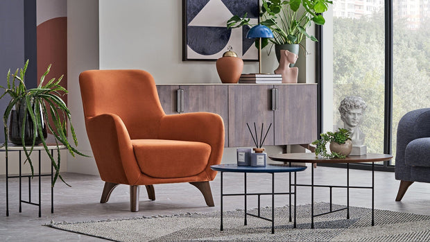 Fotoliu fix tapitat cu stofa, Hilda Velvet Portocaliu, l78xA78xH87 cm (1)