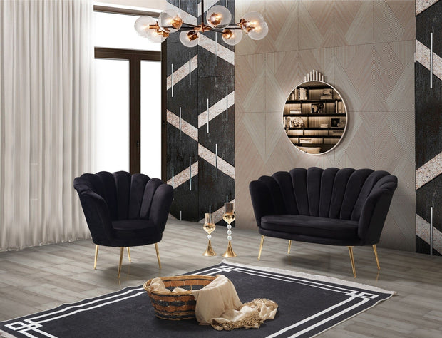 Fotoliu fix tapitat cu stofa, Inci Velvet Negru, l75xA70xH80 cm (1)