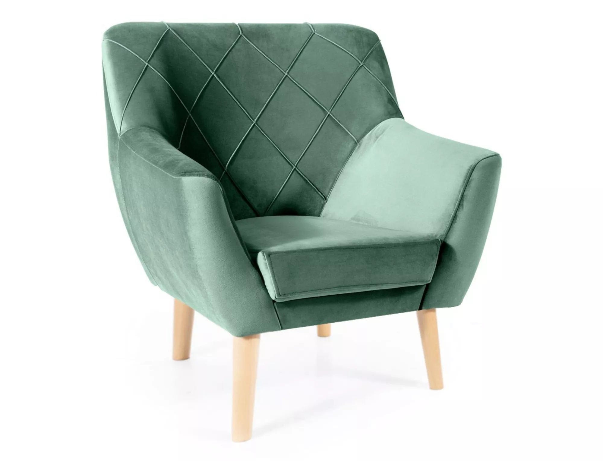 Fotoliu Fix tapitat cu stofa, Kier 1 Velvet Verde / Natural, l76xA75xH90 cm