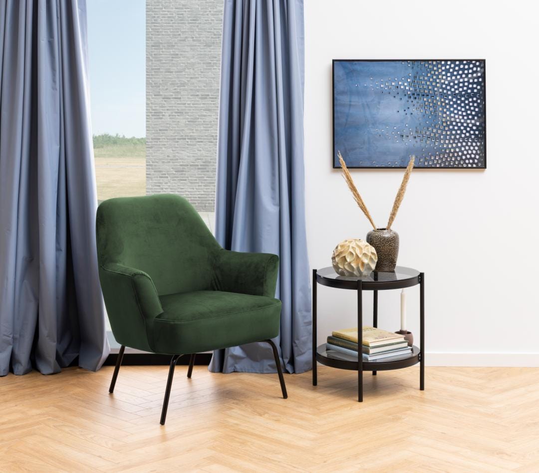 Actona Fotoliu Fix tapitat cu stofa, Melissa Velvet Verde / Negru, l75xA75xH83 cm