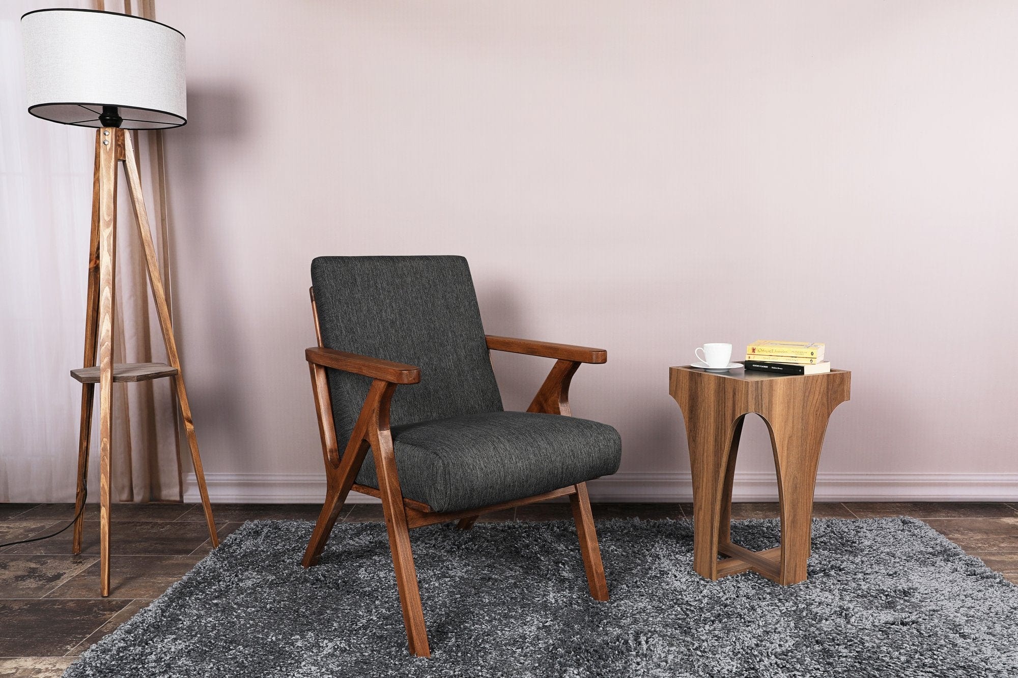 Asir Fotoliu fix tapitat cu stofa, Melody Antracit / Fag, l64xA50xH93 cm