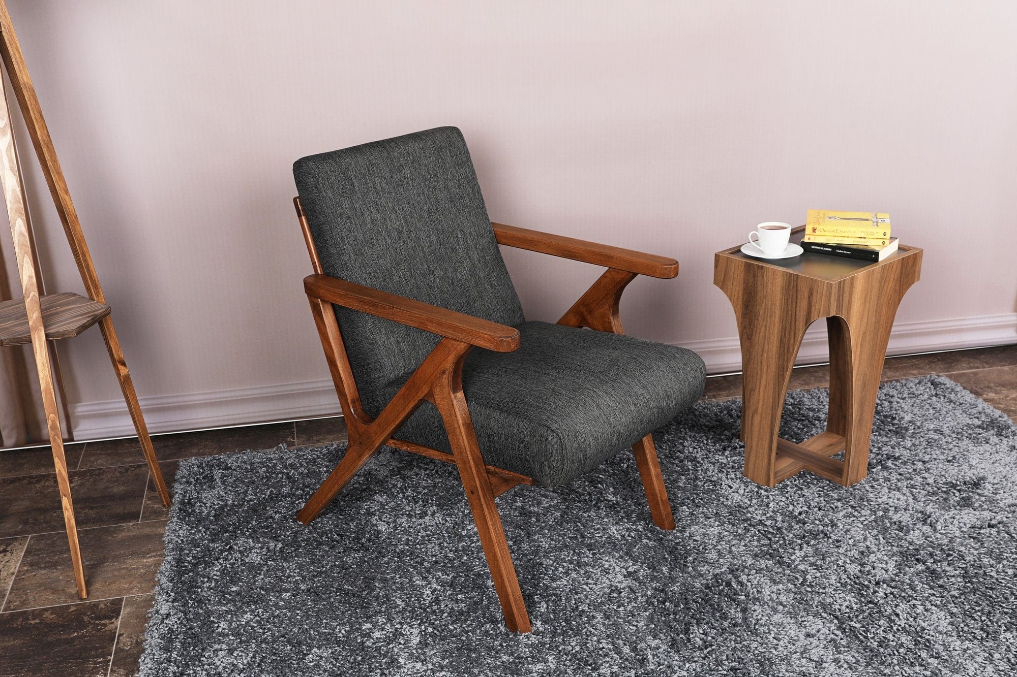 Asir Fotoliu fix tapitat cu stofa, Melody Antracit / Fag, l64xA50xH93 cm