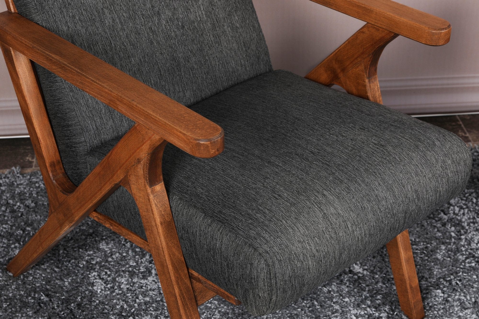 Asir Fotoliu fix tapitat cu stofa, Melody Antracit / Fag, l64xA50xH93 cm