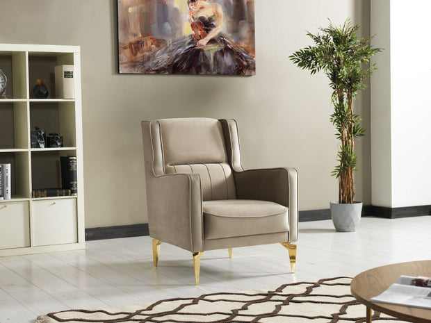 Serhat Fotoliu fix tapitat cu stofa Nancy Velvet Bej / Auriu, l76xA85xH98 cm