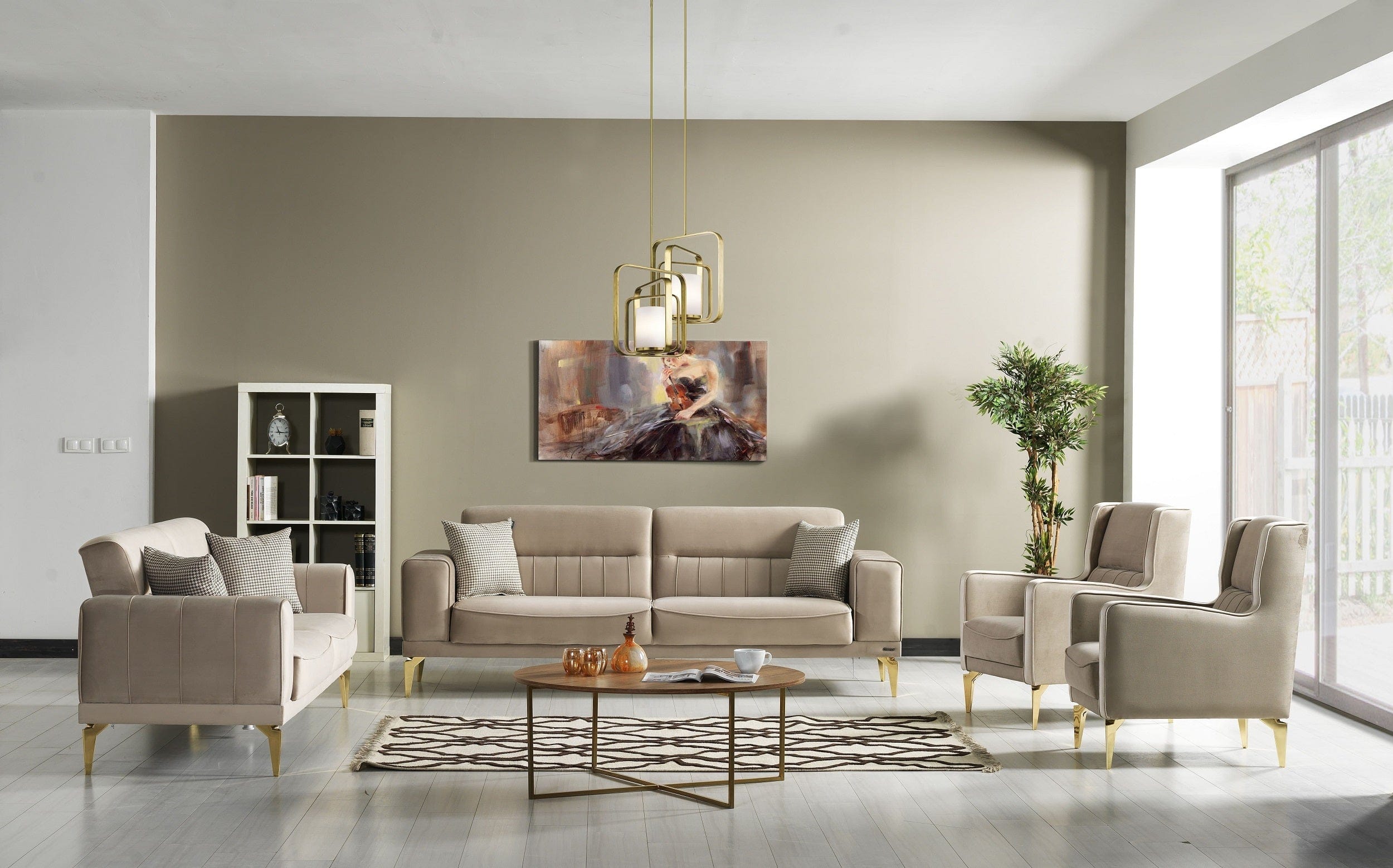 Serhat Fotoliu fix tapitat cu stofa Nancy Velvet Bej / Auriu, l76xA85xH98 cm