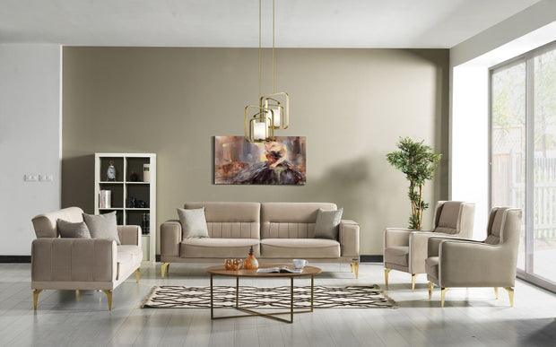 Serhat Fotoliu fix tapitat cu stofa Nancy Velvet Bej / Auriu, l76xA85xH98 cm