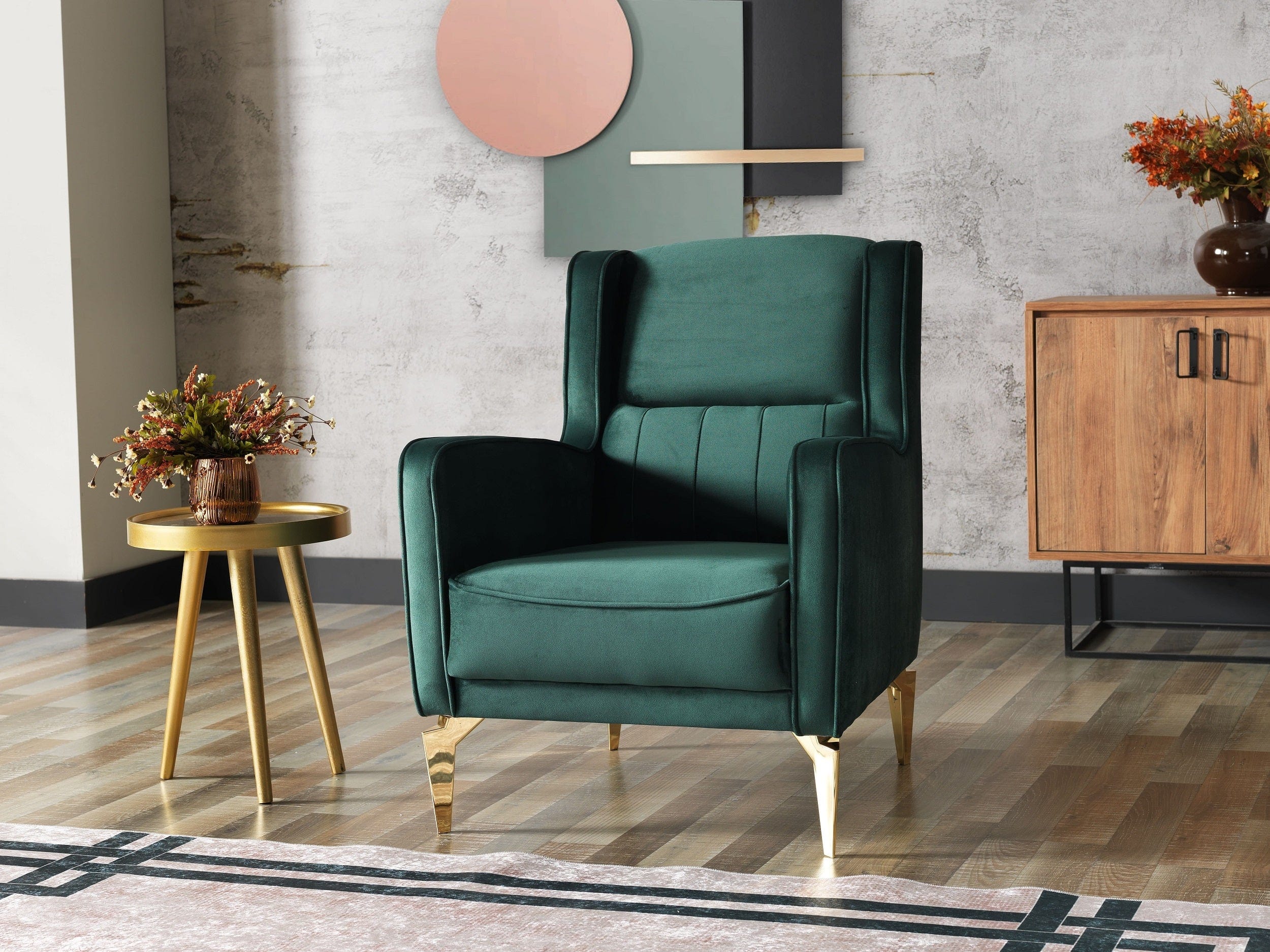 Serhat Fotoliu fix tapitat cu stofa Nancy Velvet Verde inchis / Auriu, l76xA85xH98 cm