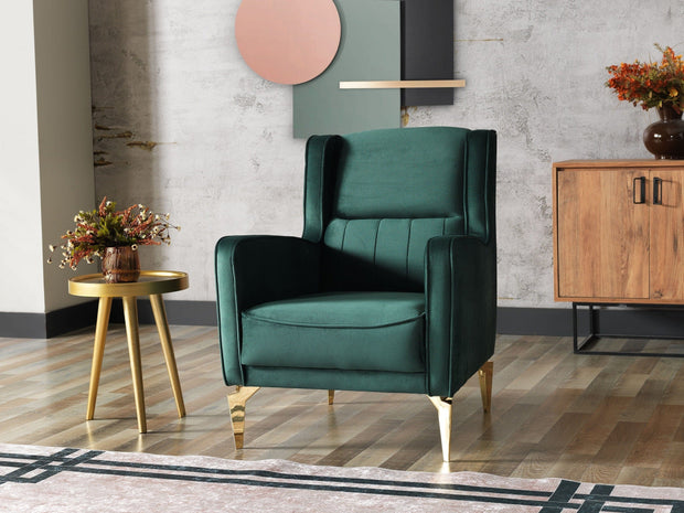 Serhat Fotoliu fix tapitat cu stofa Nancy Velvet Verde inchis / Auriu, l76xA85xH98 cm