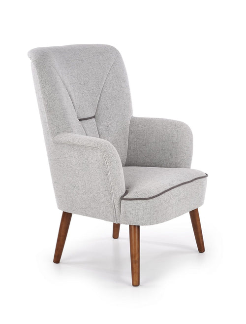 Halmar Fotoliu fix tapitat cu stofa si picioare din lemn, Bailey Gri Deschis / Nuc, l76xA78xH102 cm