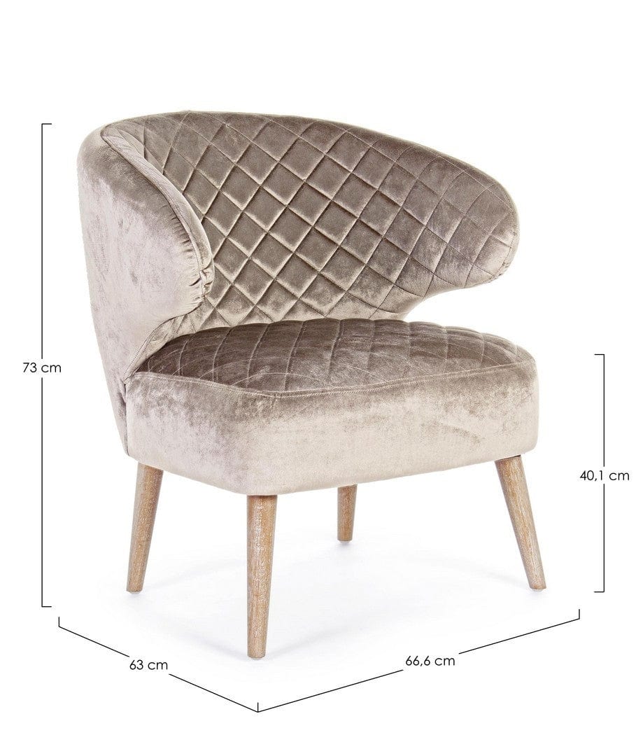 Bizzotto Fotoliu fix tapitat cu stofa si picioare din lemn, Bertrand Velvet Grej / Natural, l66,6xA63xH73 cm
