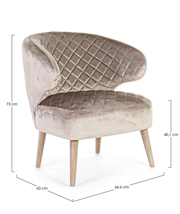Bizzotto Fotoliu fix tapitat cu stofa si picioare din lemn, Bertrand Velvet Grej / Natural, l66,6xA63xH73 cm