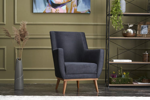 Asir Fotoliu fix tapitat cu stofa si picioare din lemn, Gonca Velvet Antracit, l74xA75xH80 cm
