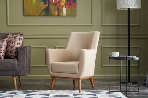 Asir Fotoliu fix tapitat cu stofa si picioare din lemn, Gonca Velvet Crem, l74xA75xH80 cm