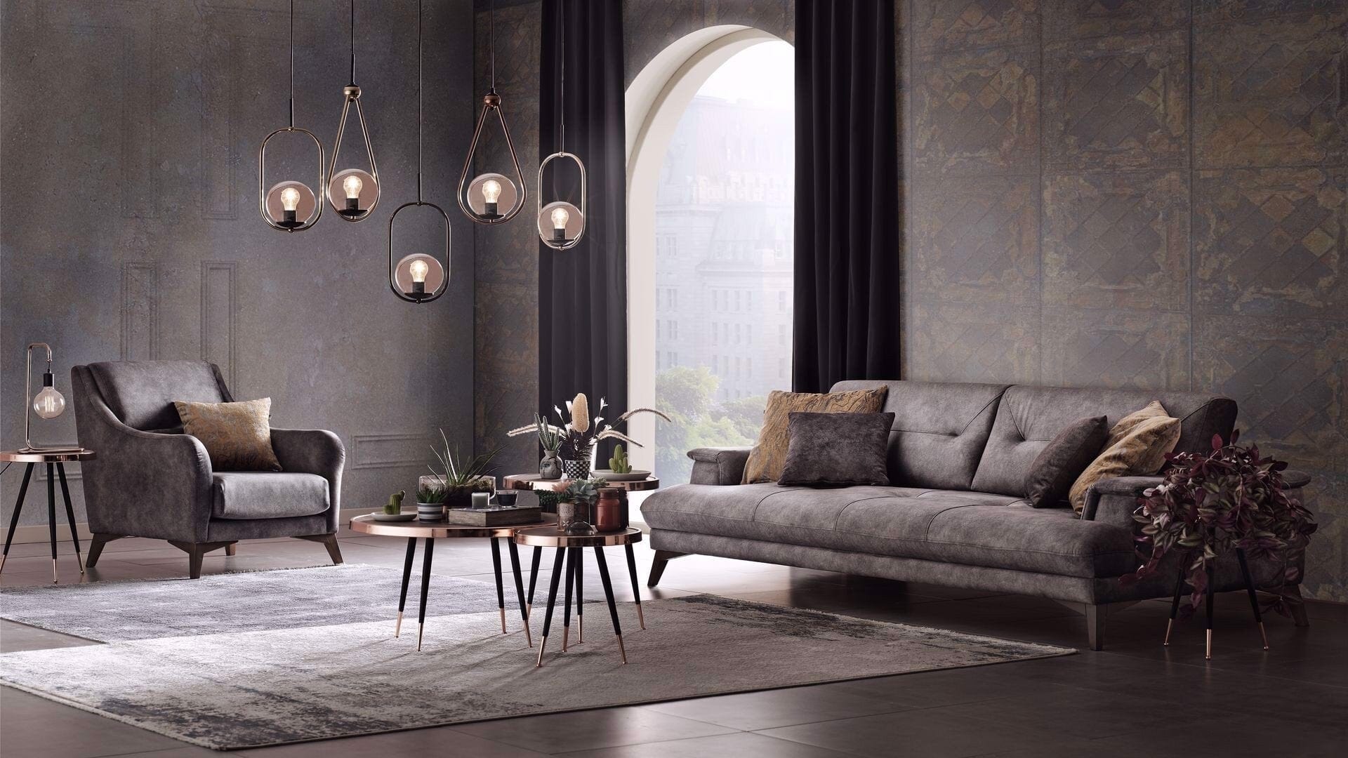 Fotoliu fix tapitat cu stofa si picioare din lemn Harvey Velvet Gri, l80xA90xH88 cm (1)