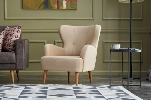 Asir Fotoliu fix tapitat cu stofa si picioare din lemn, Karina Velvet Crem, l73xA80xH87 cm