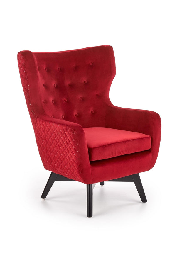 Halmar Fotoliu fix tapitat cu stofa si picioare din lemn,  Marvolo Velvet Bordeaux / Negru, l75xA83xH103 cm