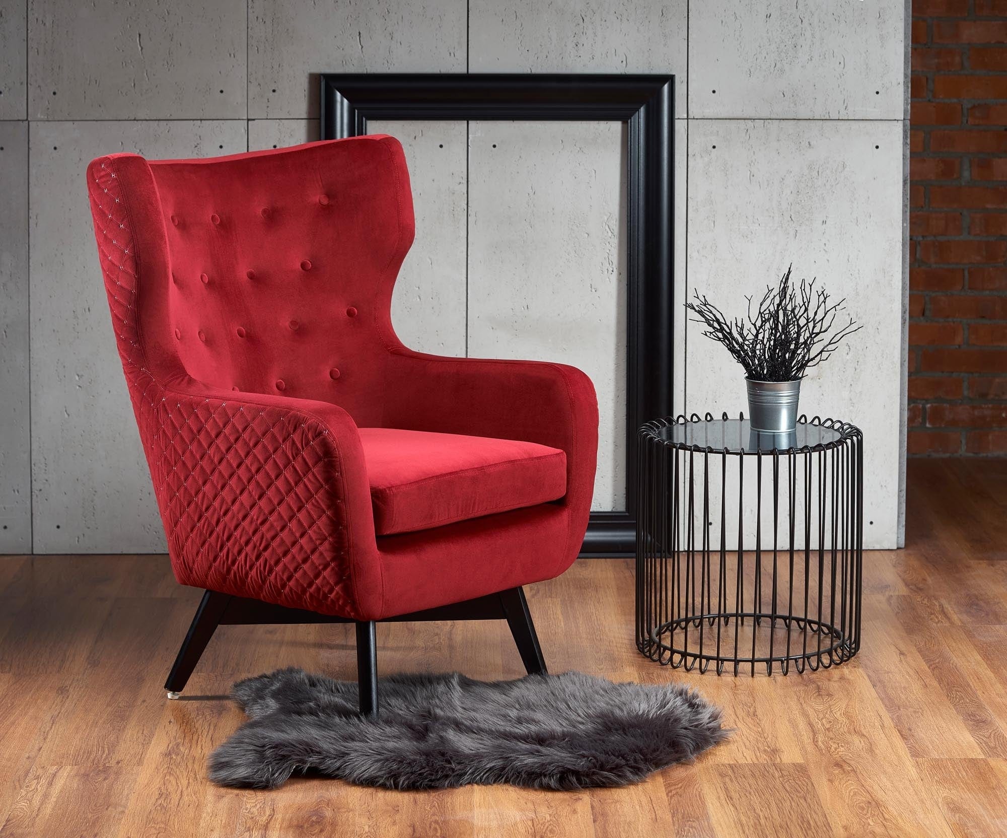 Halmar Fotoliu fix tapitat cu stofa si picioare din lemn,  Marvolo Velvet Bordeaux / Negru, l75xA83xH103 cm