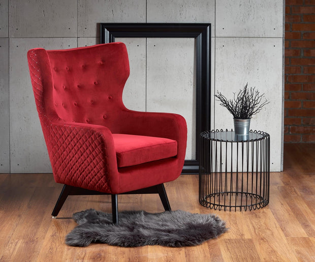 Halmar Fotoliu fix tapitat cu stofa si picioare din lemn,  Marvolo Velvet Bordeaux / Negru, l75xA83xH103 cm