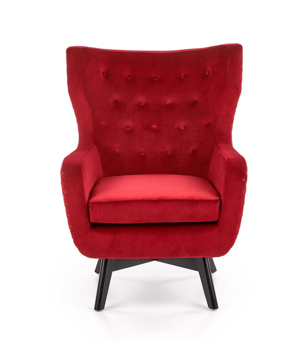 Halmar Fotoliu fix tapitat cu stofa si picioare din lemn,  Marvolo Velvet Bordeaux / Negru, l75xA83xH103 cm