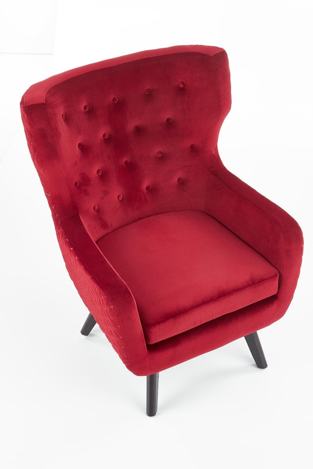 Halmar Fotoliu fix tapitat cu stofa si picioare din lemn,  Marvolo Velvet Bordeaux / Negru, l75xA83xH103 cm