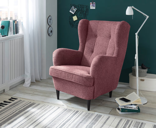 Fotoliu fix tapitat cu stofa si picioare din lemn, Oskard Rose, l78xA98xH102 cm