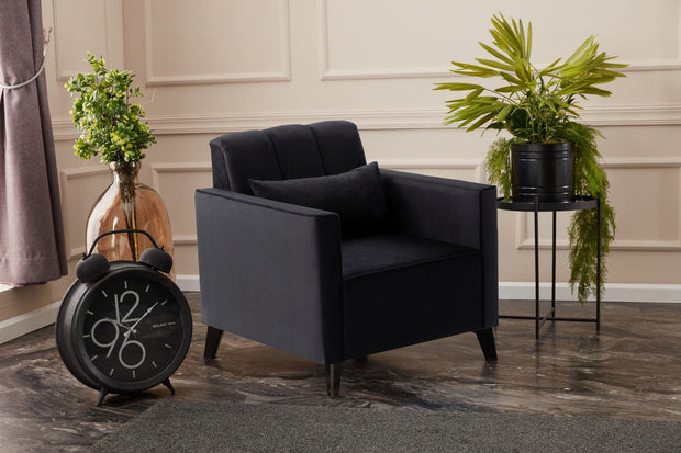 Asir Fotoliu fix tapitat cu stofa si picioare din plastic, Ova Velvet Negru, l78xA78xH80 cm