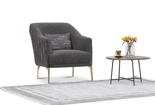 Fotoliu fix tapitat cu stofa si picioare metalice, Dorian K1 Gri Inchis, l80xA82xH90 cm